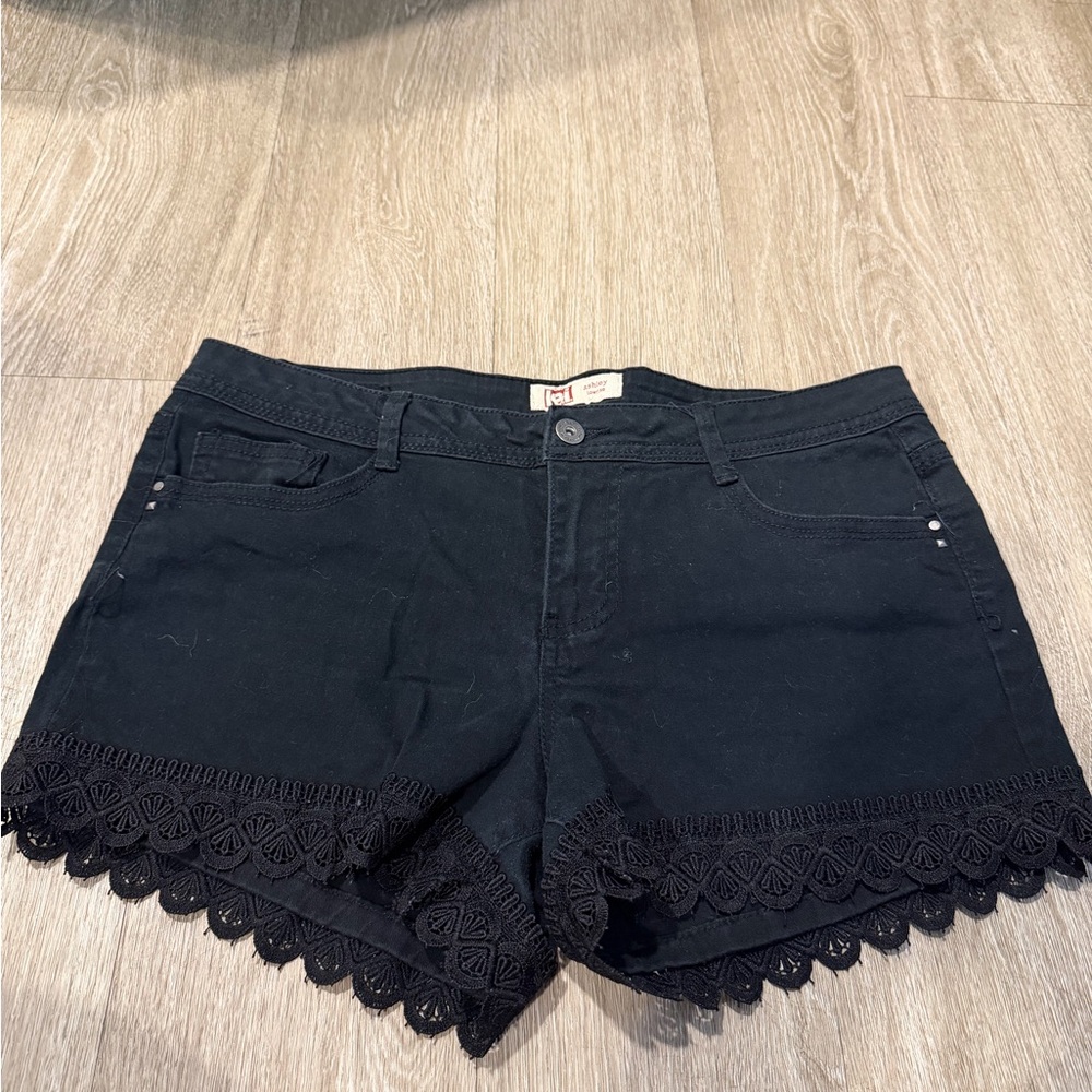 LEI Black Jean Shorts with Lace Trim